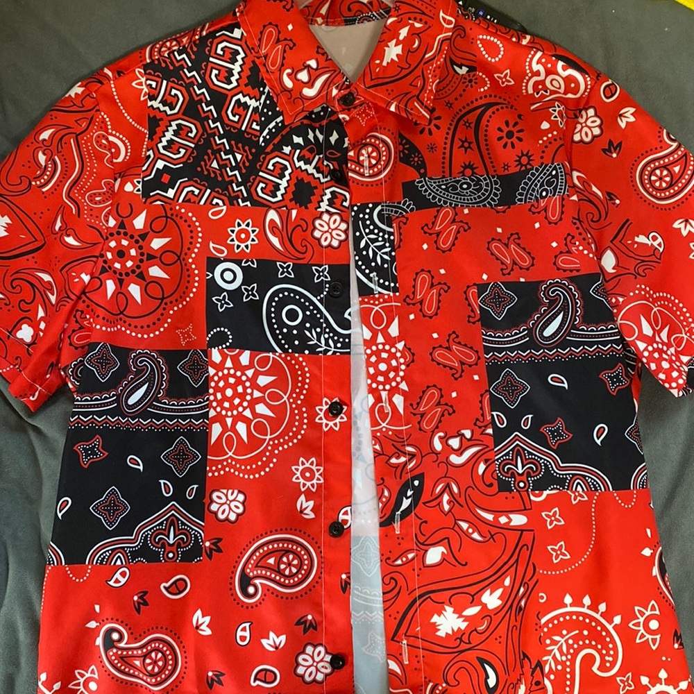 Red button down
